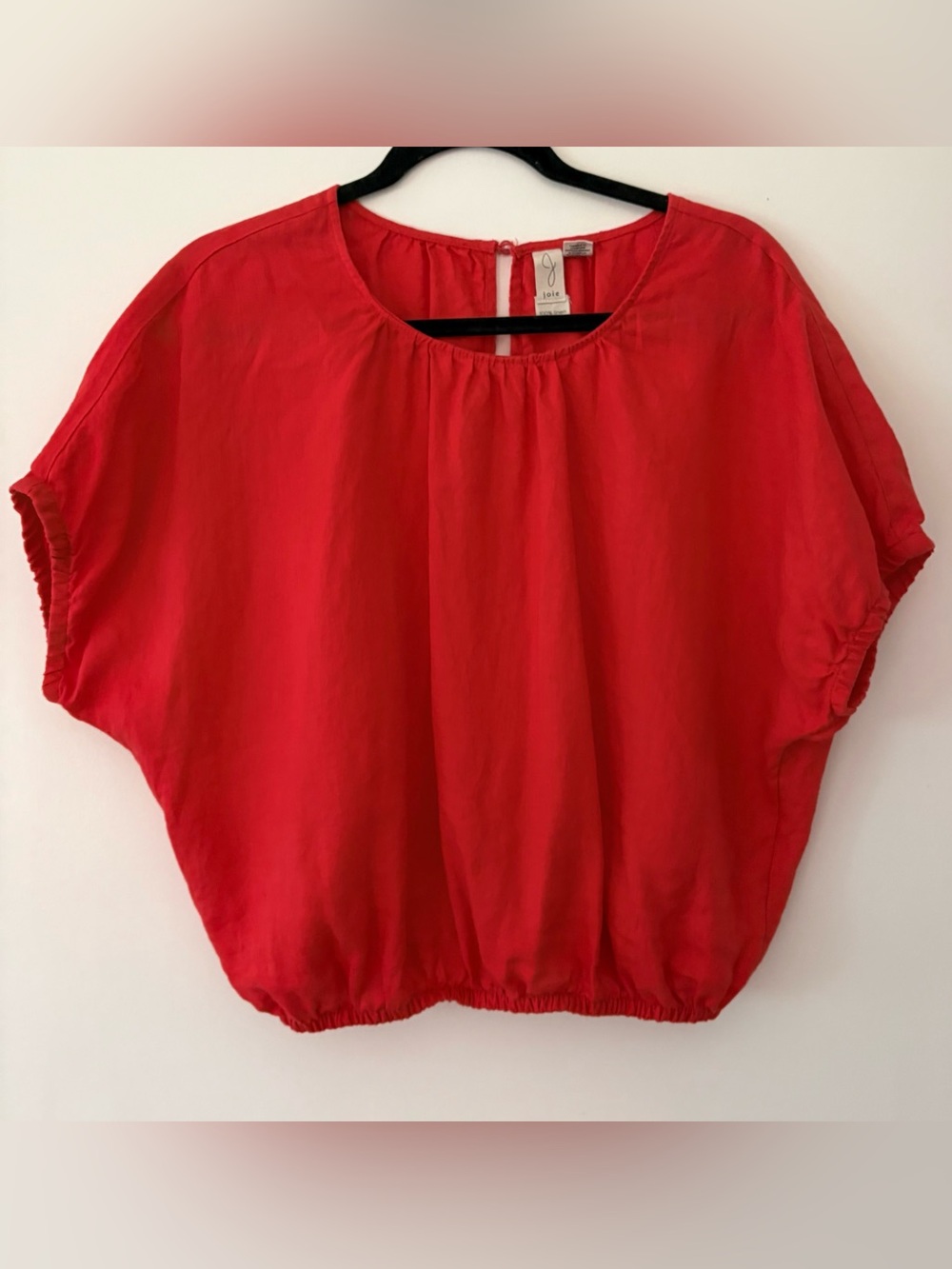Joie red heavy linen balloon blouse L